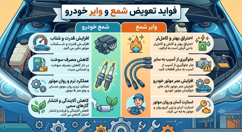 فواید تعویض شمع و وایر خودرو فواید تعویض شمع و وایر خودرو