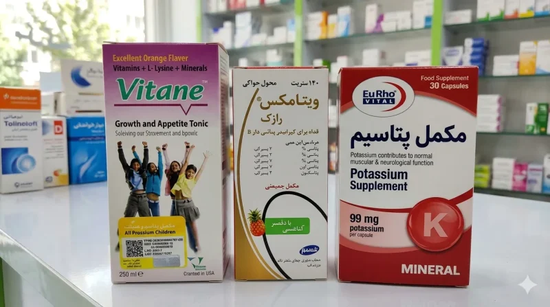 مقایسه برندهای مکمل پتاسیم ایرانی بهترین برندهای ایرانی مکمل پتاسیم شامل ویتان، رازک و یوروویتال