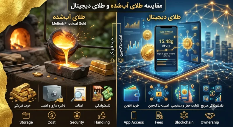 مقایسه طلای آب‌شده و طلای دیجیتال