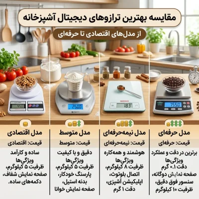 مقایسه بهترین ترازوهای دیجیتال آشپزخانه؛ از مدل‌های اقتصادی تا حرفه‌ای