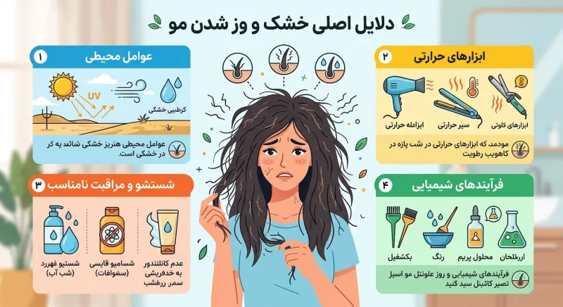 دلایل خشک و وز شدن مو