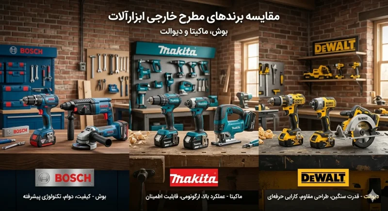 مقایسه برندهای مطرح خارجی ابزارآلات مانند بوش، ماکیتا و دیوالت