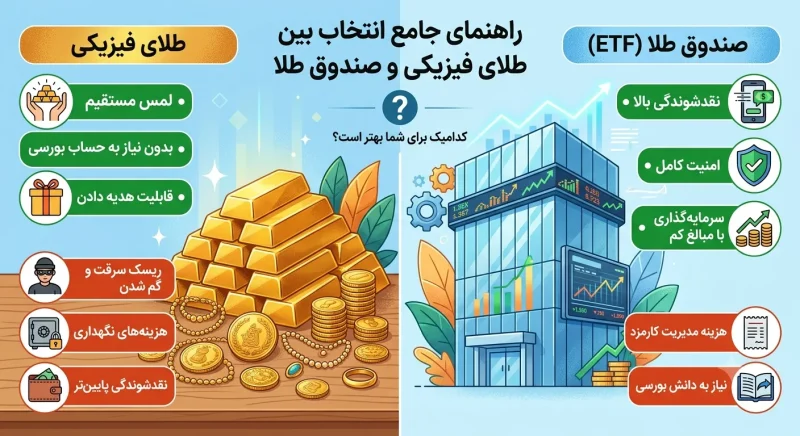 راهنمای انتخاب بین طلای فیزیکی و صندوق طلا