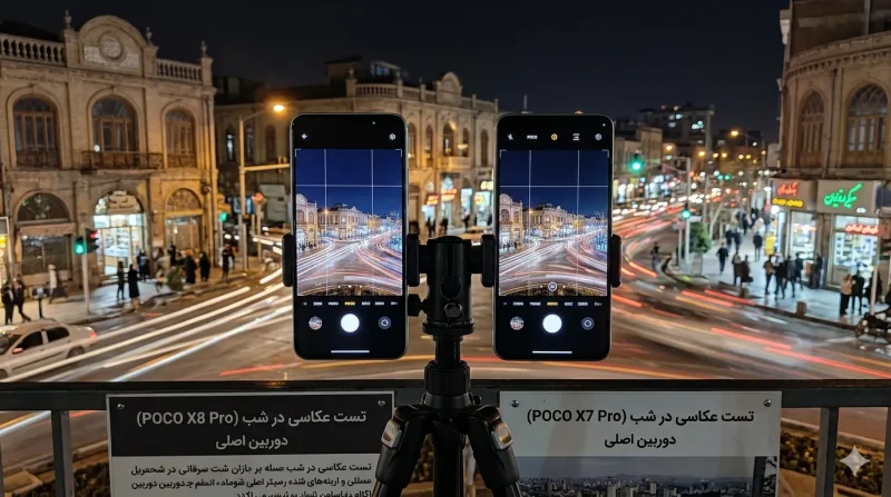 مقایسه کیفیت عکاسی شب پوکو X8 Pro و X7 Pro تست عکاسی در شب با دوربین اصلی پوکو X8 پرو و پوکو X7 پرو