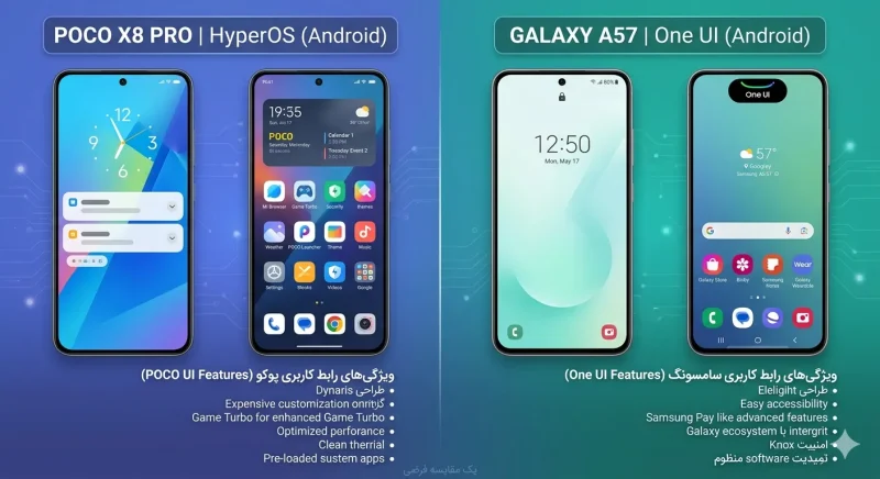 مقایسه رابط کاربری پوکو X8 پرو و گلکسی A57