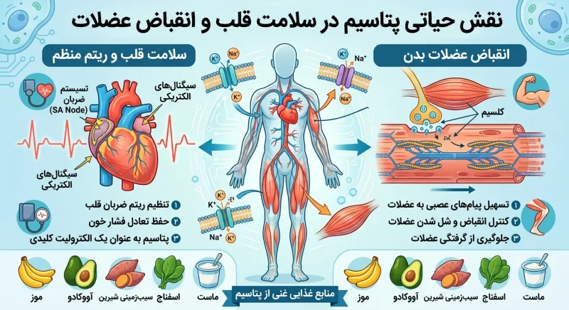 تاثیر پتاسیم بر عملکرد قلب و عضلات نقش پتاسیم در سلامت قلب و انقباض عضلات بدن