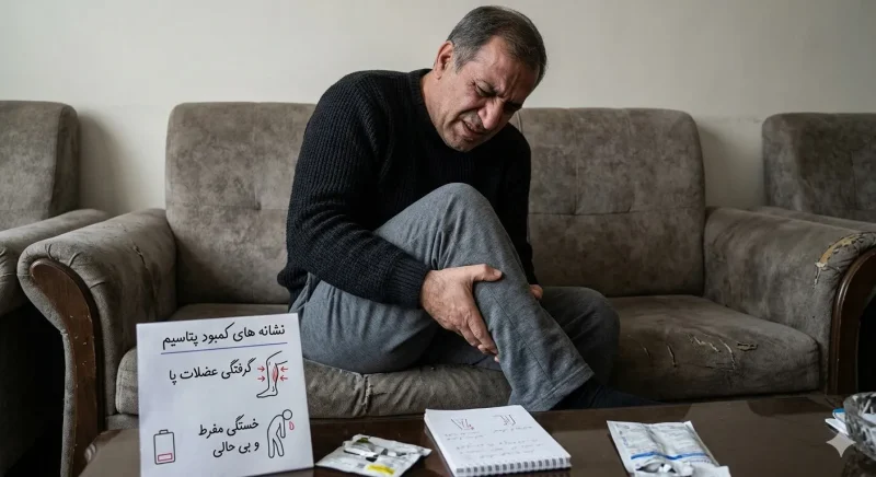 گرفتگی عضلات پا نشانه کمبود پتاسیم علائم کمبود پتاسیم شامل گرفتگی عضلات پا و خستگی مفرط