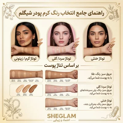 راهنمای جامع انتخاب رنگ کرم پودر شیگلم بر اساس تناژ پوست (کلاسیک و معتبر)