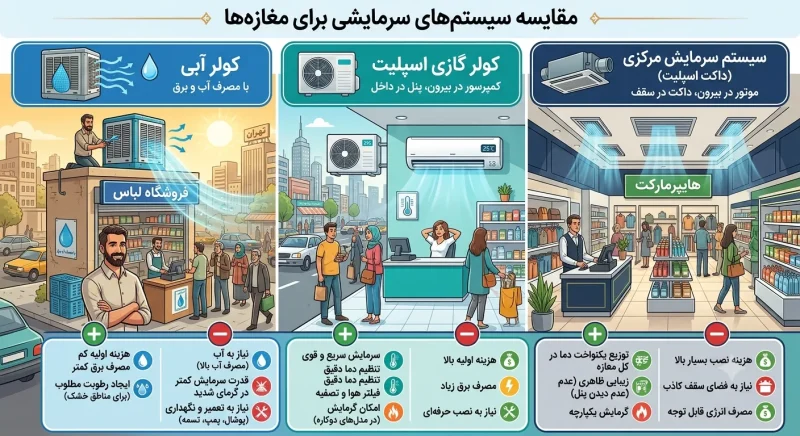 مقایسه سیستم های سرمایشی مغازه