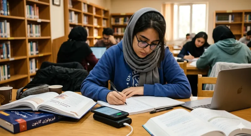 پاوربانک کاربردی برای دانشجویان دانشجو در حال استفاده از پاوربانک هنگام مطالعه