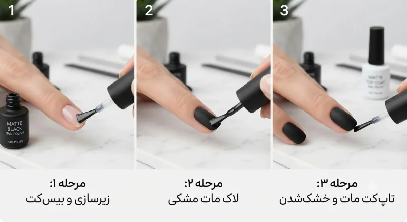 نحوه صحیح زدن لاک مشکی مات روی ناخن در سه مرحله