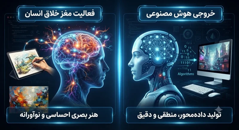 مقایسه فعالیت مغز خلاق انسان با خروجی هوش مصنوعی