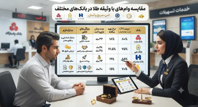 مقایسه بانکهای ارائهدهنده وام طلا مقایسه بانکهای ارائهدهنده وام با وثیقه طلا