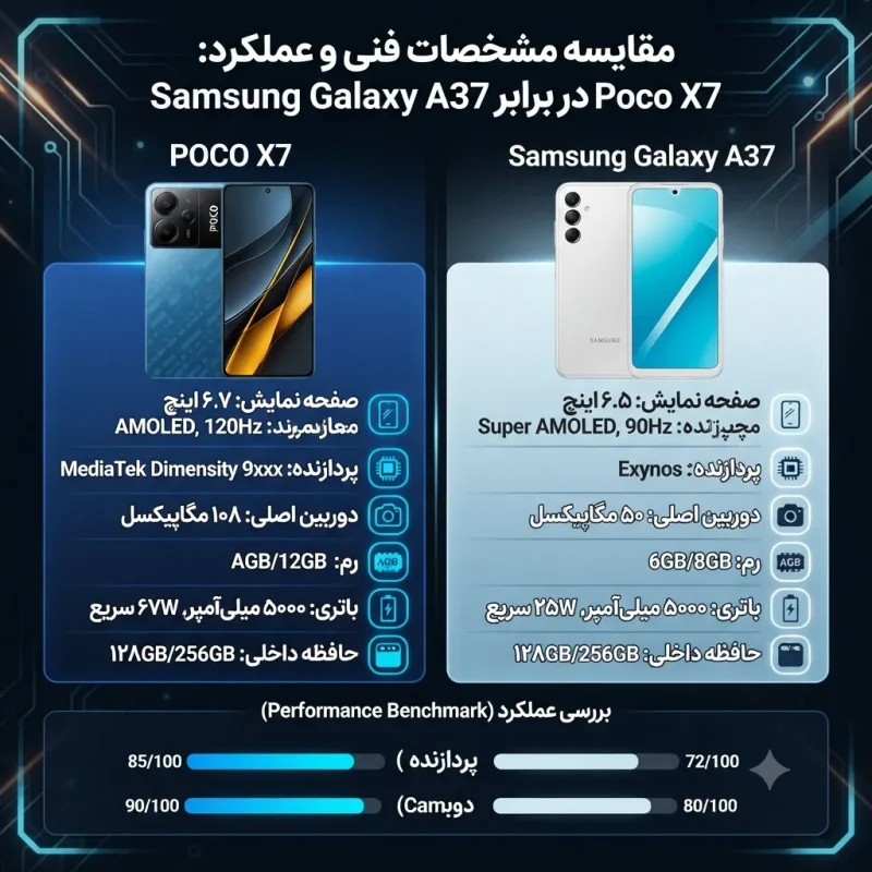 مقایسه طراحی پوکو X7 و گلکسی A37