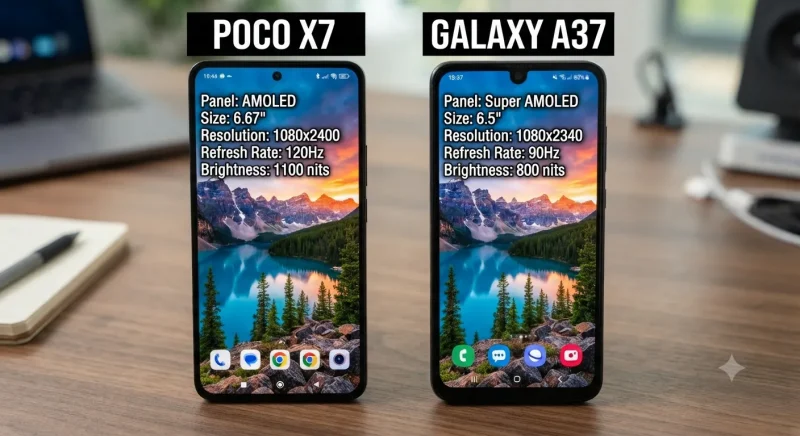 مقایسه نمایشگر پوکو X7 و گلکسی A37