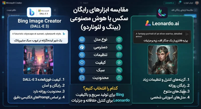 مقایسه ابزارهای رایگان هوش مصنوعی برای ساخت عکس آنلاین مانند بینگ و لئوناردو