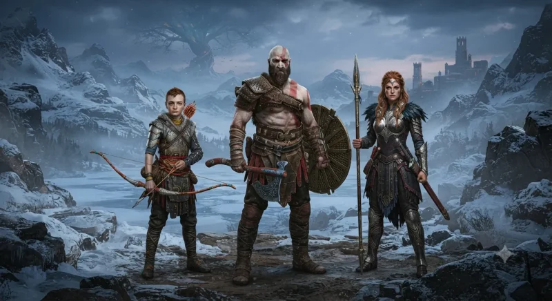 گروه شخصیت‌های اصلی سریال God of War شامل کرتوس، آترئوس و فریا