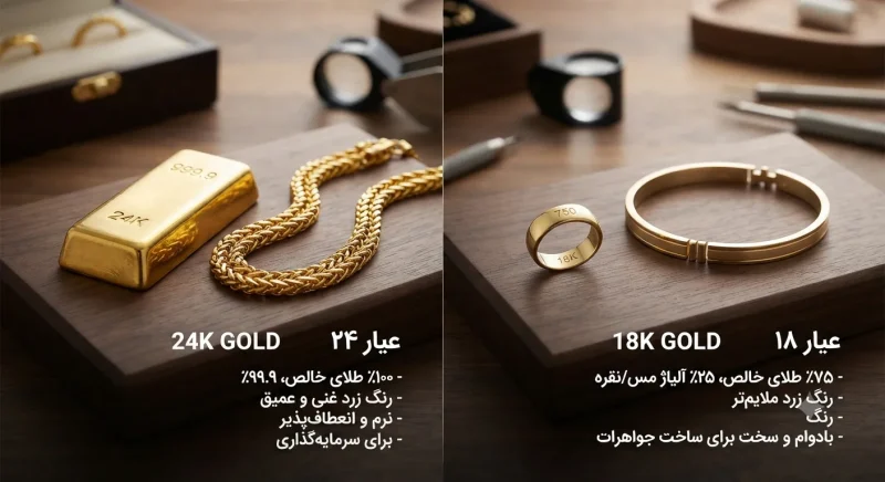 مقایسه طلای ۲۴ عیار و ۱۸ عیار