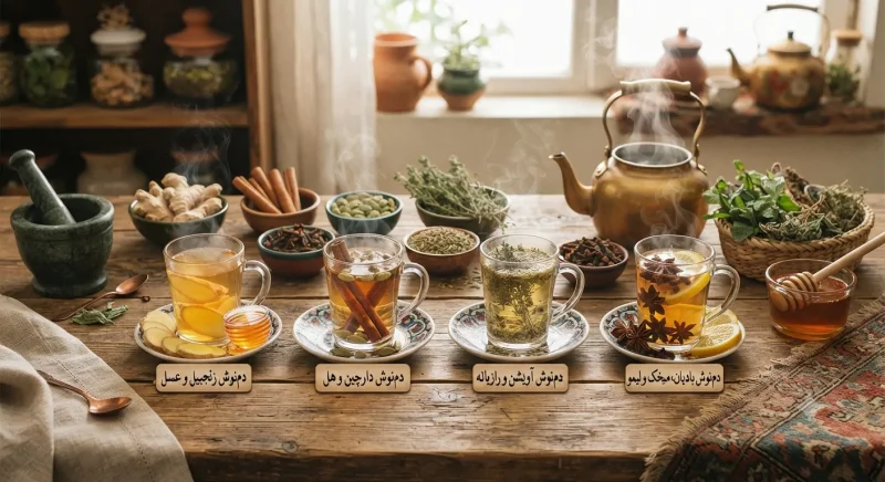 انواع دمنوش‌های گیاهی گرم برای درمان سردی معده و رفع بلغم