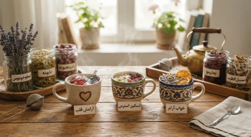 تصویری از انواع دمنوش‌های گیاهی برای آرامش قلب و تسکین استرس