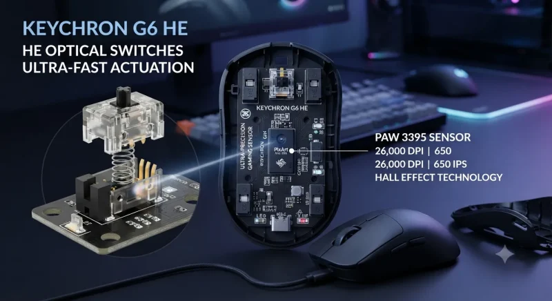 سوییچ‌های نوری جدید و سنسور ماوس گیمینگ Keychron G6 HE