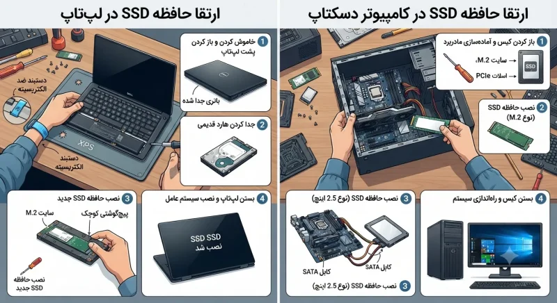 نصب و ارتقا هارد اس اس دی مراحل ارتقا حافظه اس اس دی در لپ تاپ و کامپیوتر