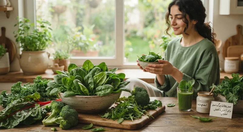 اسفناج و سبزیجات برگ سبز تازه برای کاهش استرس و درمان اضطراب