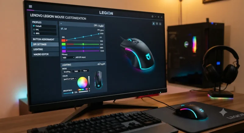 نرم‌افزار شخصی‌سازی ماوس گیمینگ Lenovo Legion Y7MG با تنظیمات DPI و نورپردازی