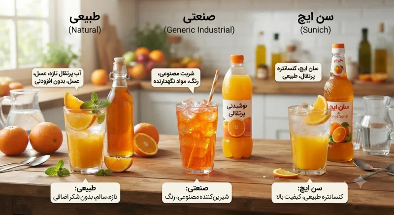 فرق شربت پرتقال طبیعی و سن ایچ مقایسه شربت پرتقال طبیعی با انواع صنعتی و سن ایچ