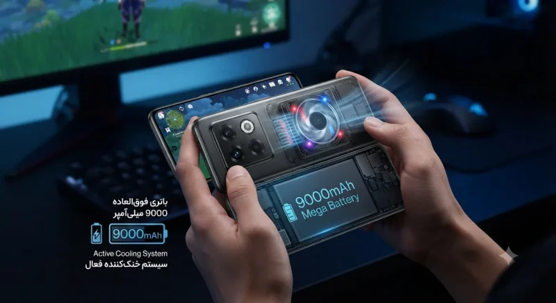 باتری ۹۰۰۰ میلی‌آمپری و فن خنک‌کننده فعال OnePlus Ace 7
