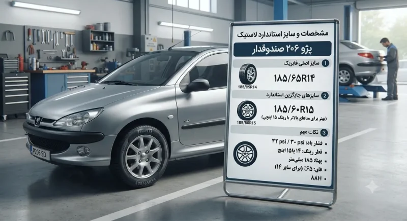 راهنمای انتخاب بهترین سایز برای پژو ۲۰۶ سدان نمایش سایز لاستیک مناسب و استاندارد برای پژو ۲۰۶ صندوقدار
