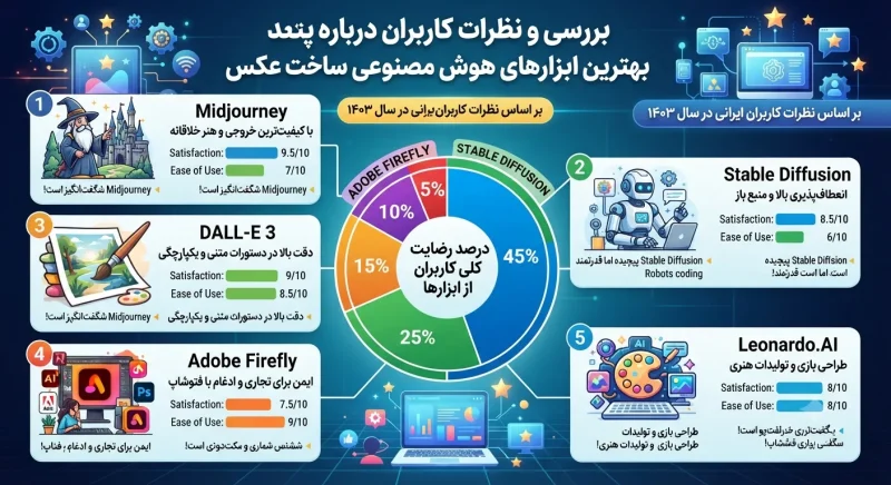 نمودار نظرات کاربران درباره بهترین ابزارهای هوش مصنوعی ساخت عکس