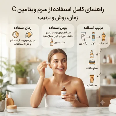 طرز استفاده از سرم ویتامین C؛ راهنمای کامل زمان، روش و ترتیب استفاده