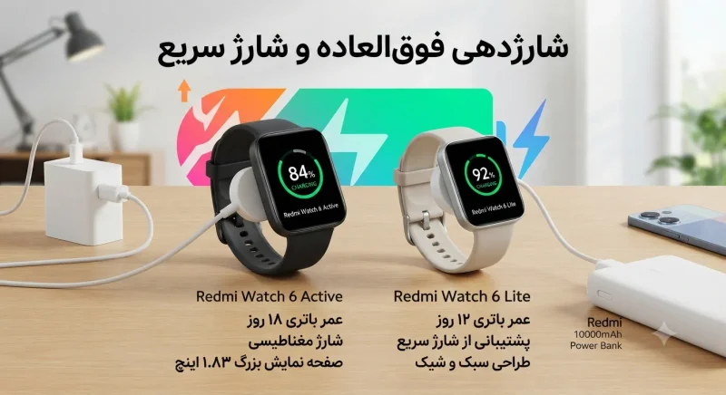 شارژ و عمر باتری ردمی واچ ۶ اکتیو و واچ ۶ لایت