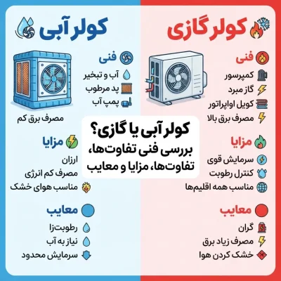 کولر آبی یا گازی؟ بررسی تفاوت‌ها، مزایا و معایب از نظر فنی.