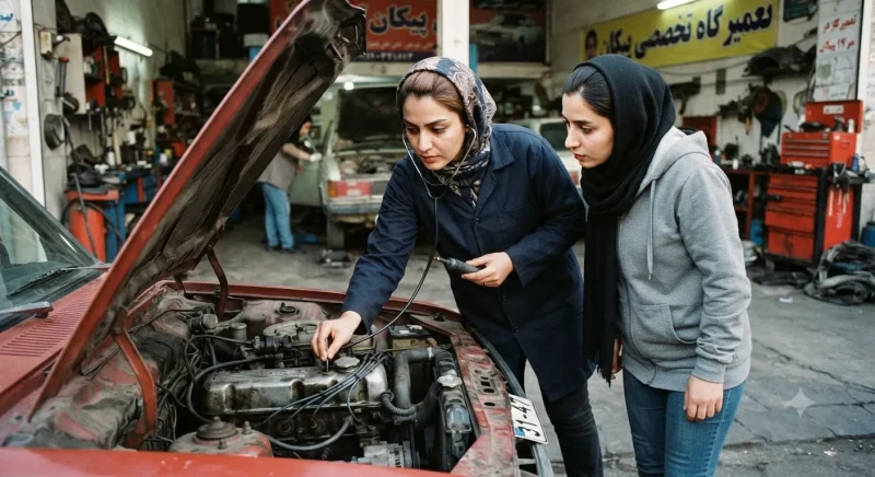 بررسی صدای موتور خودرو توسط بانوان