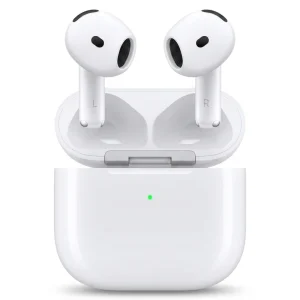 هدفون بلوتوثی اپل مدل AirPods 4 دارای نویز کنسلینگ، درگاه شارژ USB-Type-C و شارژ بی سیم، با قابلیت اتصال به چند دستگاه، پشتیبانی از فرمان لمسی و دستیار صوتی، نشانگر LED، مقاوم در برابر پاشش آب و گرد و غبار