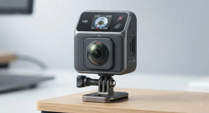 تصویر رسمی دوربین DJI Osmo 360 II با طراحی جعب شکل و سنسور مربعی