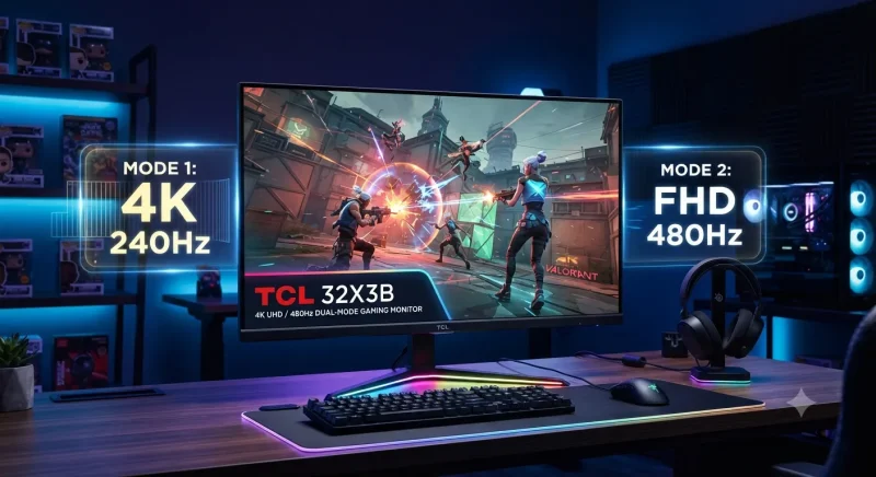 مانیتور 32X3B تیسیال؛ ترکیب 4K و 480 هرتز نمایشگر 32 اینچ تیسیال مدل 32X3B با قابلیت دوحالته 4K و 480 هرتز
