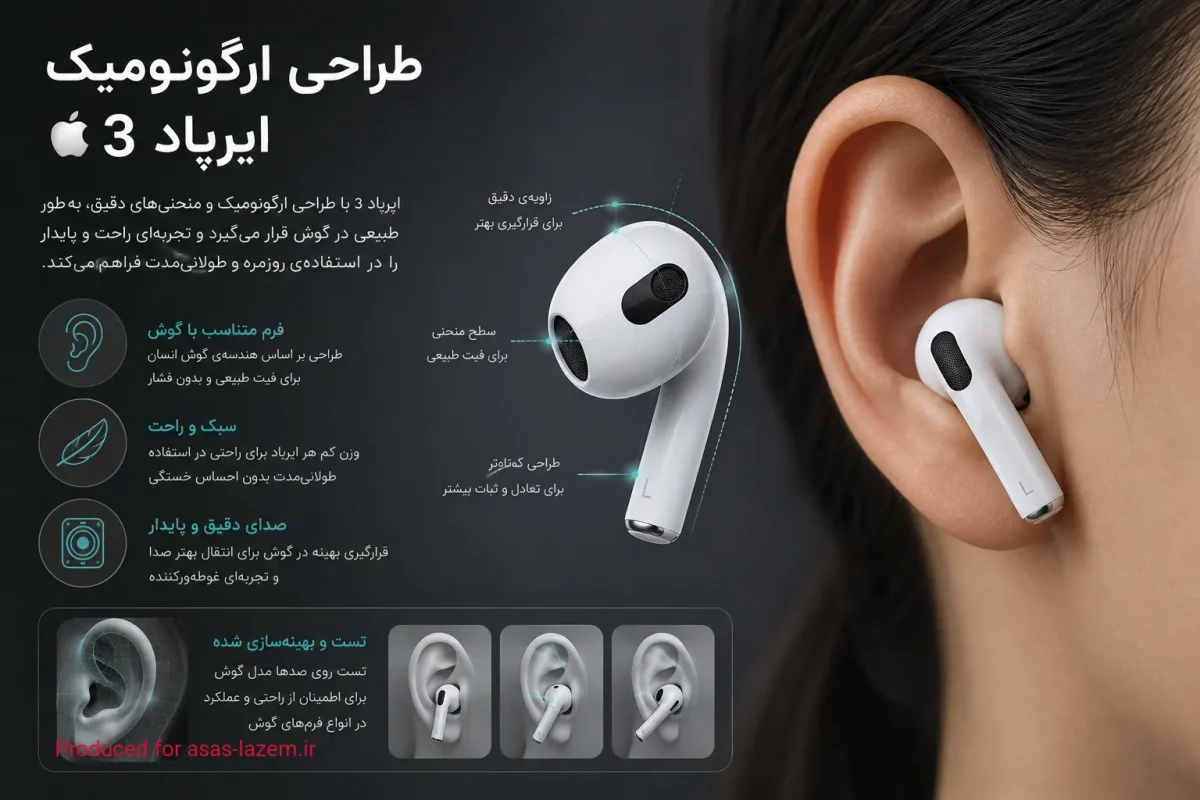 طراحی ارگونومیک هدفون اپل ایرپاد 3