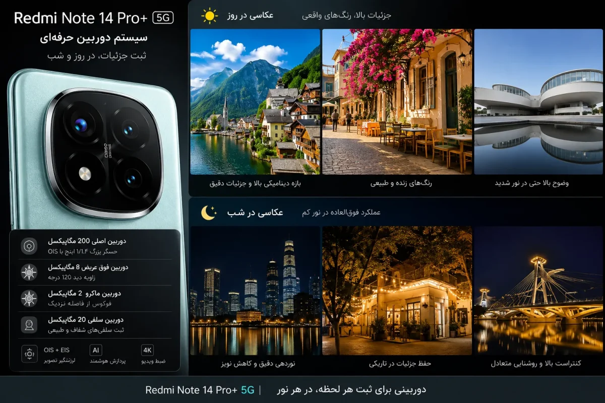 سیستم دوربین گوشی ردمی نوت 14 پرو پلاس 5G در عکاسی روز و شب
