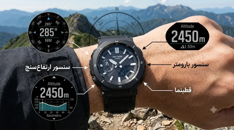 سنسورهای ارتفاع‌سنج، بارومتر و قطبنما در ساعت کاسیو Pro Trek PRJ-B001EX-1