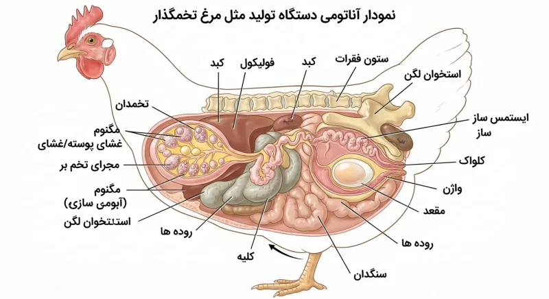 نمودار آناتومی دستگاه تولید مثل مرغ تخمگذار