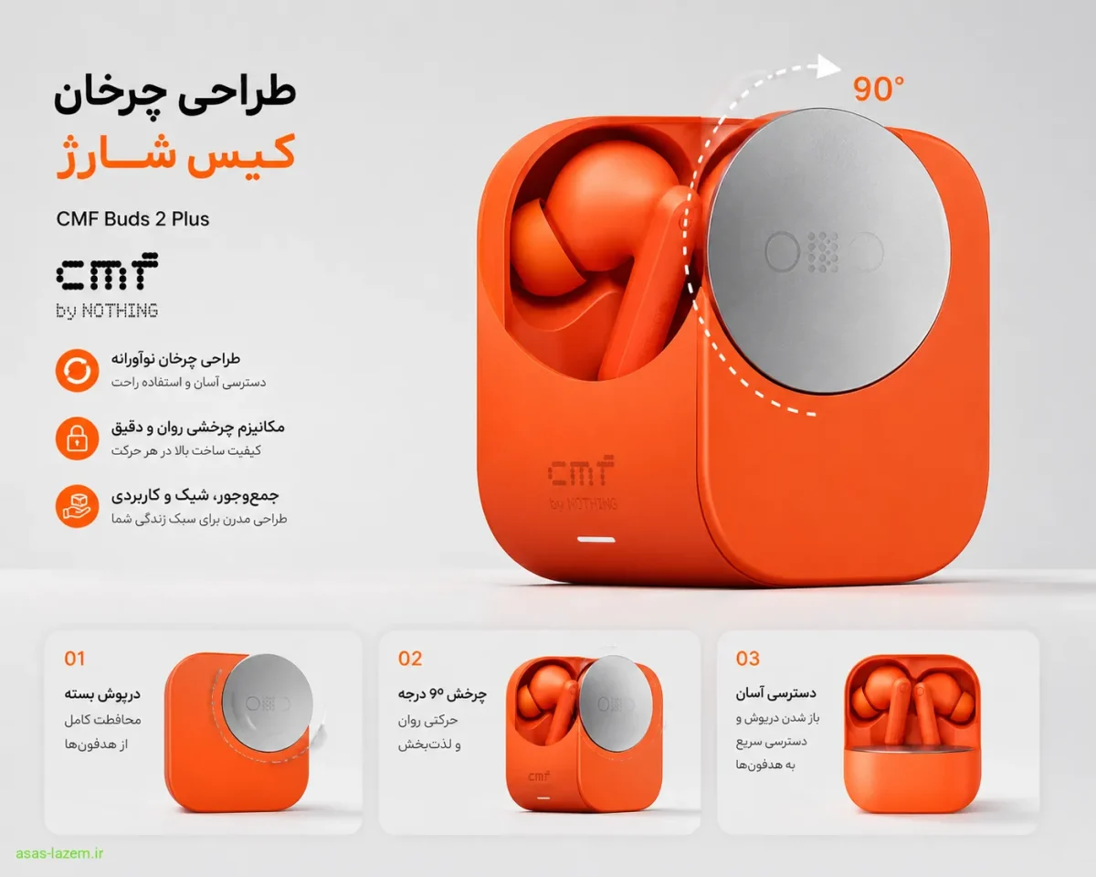 طراحی چرخان کیس شارژ هدفون ناتینگ CMF Buds 2 Plus