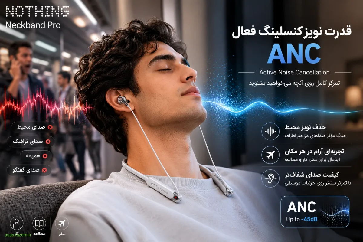 قدرت نویز کنسلینگ فعال ANC در هدفون ناتینگ Neckband Pro