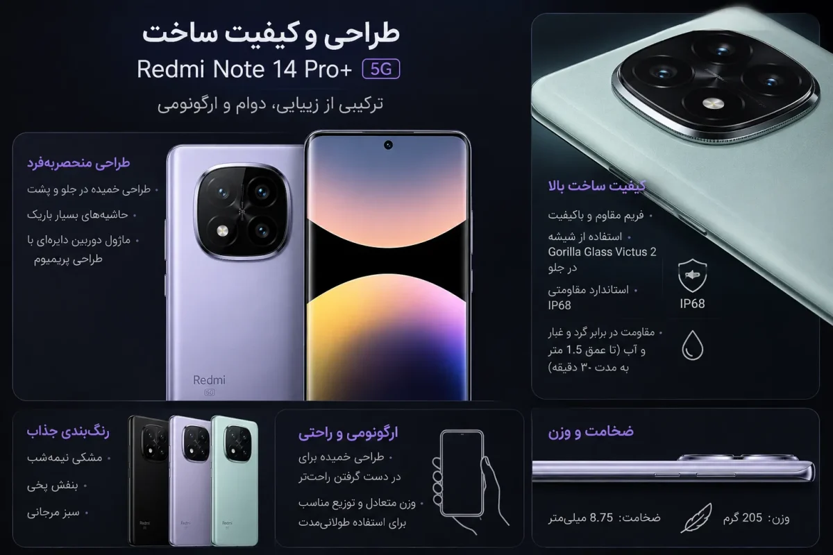 طراحی و کیفیت ساخت گوشی ردمی نوت 14 پرو پلاس 5G