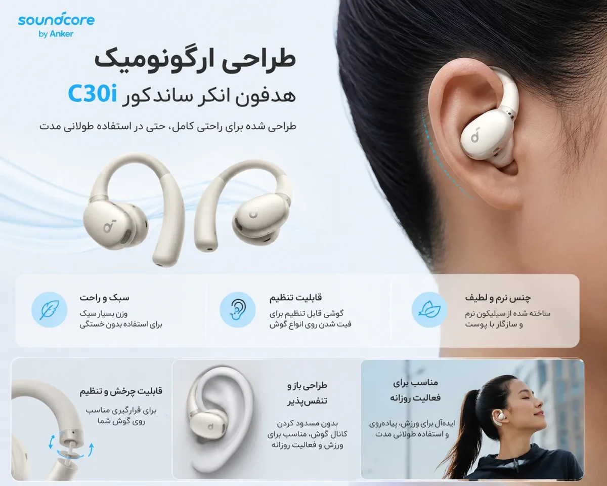 طراحی ارگونومیک هدفون انکر ساندکور C30i