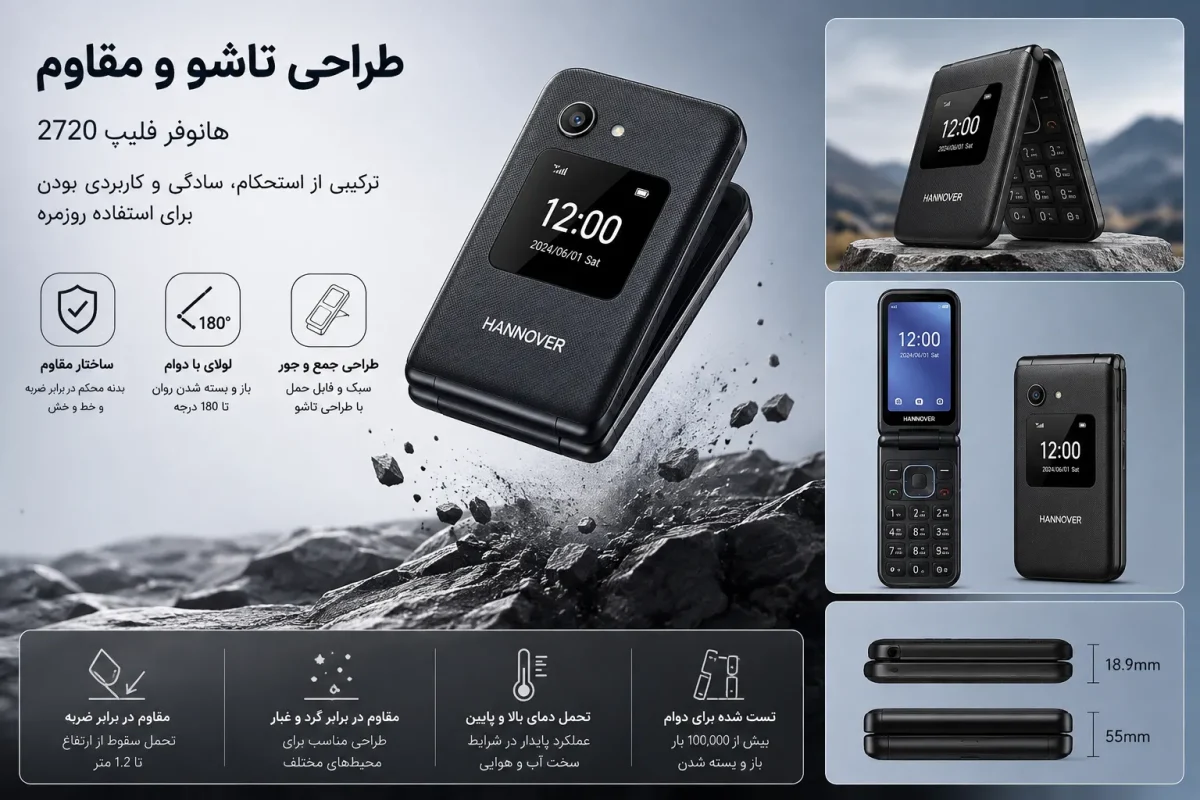 طراحی تاشو و مقاوم گوشی هانوفر فلیپ 2720 طراحی تاشو و مقاوم گوشی هانوفر فلیپ 2720