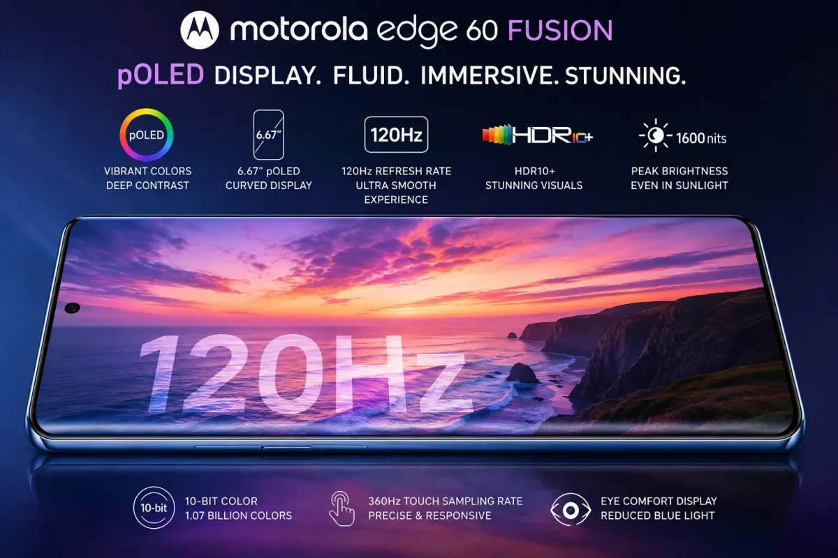 نمایشگر pOLED با نرخ نوسازی ۱۲۰ هرتز گوشی موتورولا Edge 60 Fusion