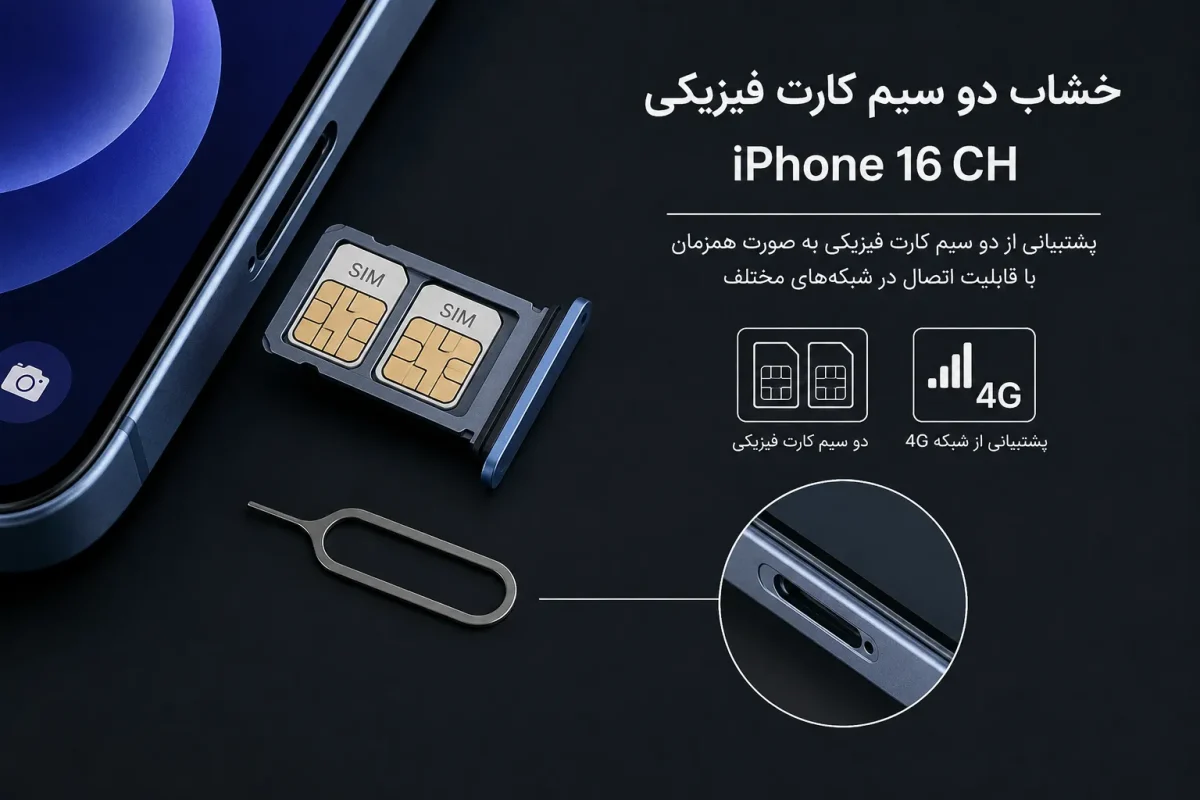 خشاب دو سیم کارت فیزیکی گوشی اپل iPhone 16 CH